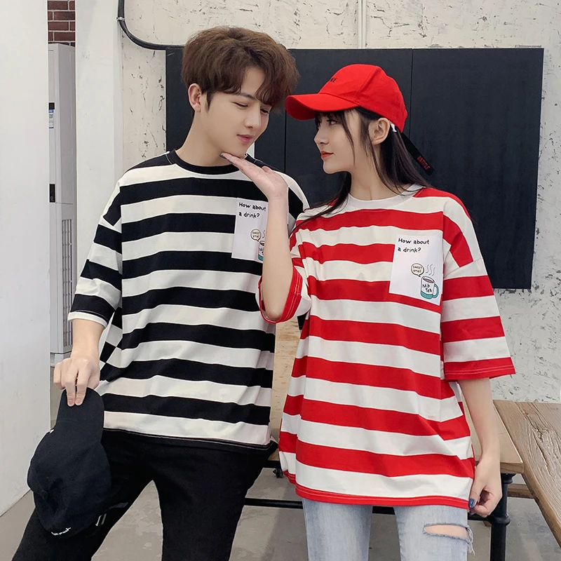 

Harajuku Unisex Brief Striped t-Shirt Loose Summer Couples Oversized Funny Gray Clothes Hip Hop Pullover Casual New Streetwear