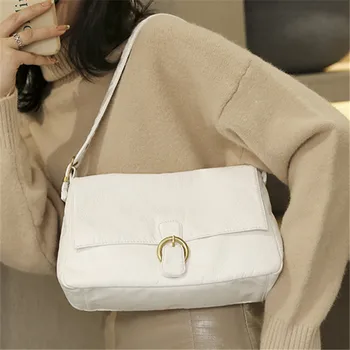 

French Style Vintage Subaxillary Shoulder Handbags Female Portable Wild Leather Purses and Sling Bags Women Small Flap Hobo Bag