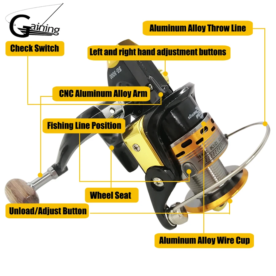 Gaining Gaining 13BB 6BB Spinning Fishing Reel Gear Ratio  Metal Left and Right Hand Fishing Reel Wheels 4