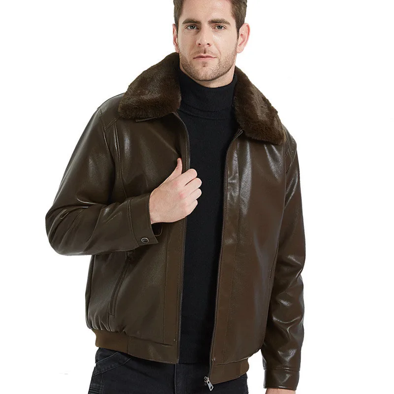 Discount 2019 Winter Leather Jacket Men Motorcycle Fur Collar Removable Coats Steam Punk Thick Warm Plus Size Warm Christmas Clothes