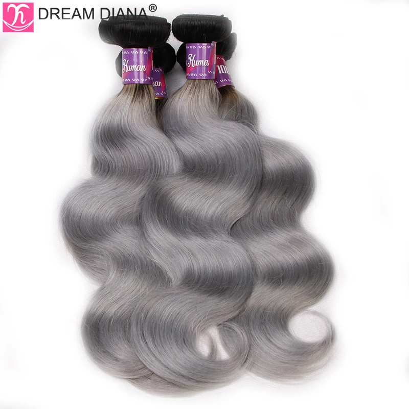 Волнистые серые пучки DreamDiana 1B с эффектом омбре 3/4 шт. бразильские волосы 100%