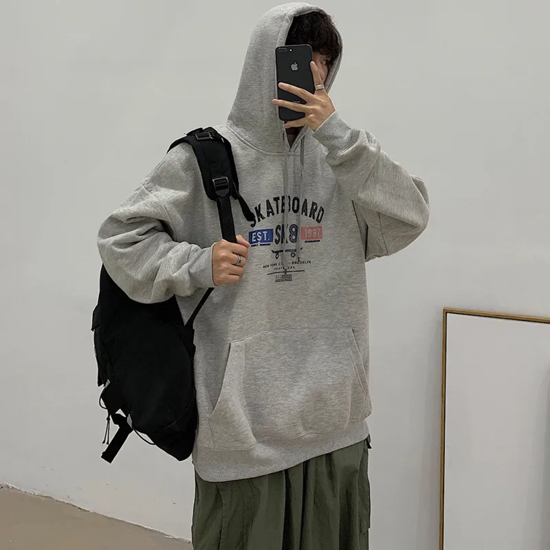 2019 Spring And Autumn Men's New Casual Pattern Printing Long-sleeved Hooded Hoodies Loose Temperament Trend Cotton