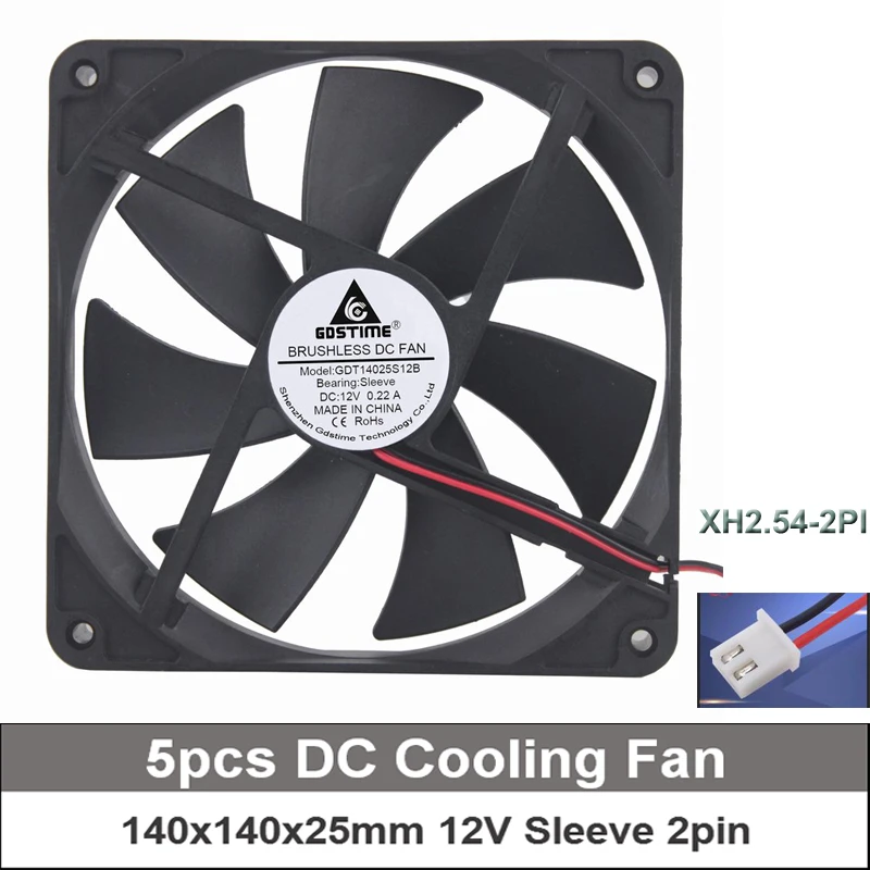 Gdstime 5pcs DC 12V 2pin 140x140x25mm 140mm Computer Cooling Fan 140x25 Cooler | Компьютеры и офис