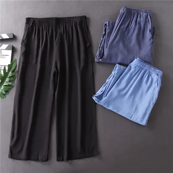 

Summer Men's Mulberry Silk Straight Cropped Pants Casual Solid Colors Xxl and Xxxl Plus Sizes Pants Mens See Through Pants