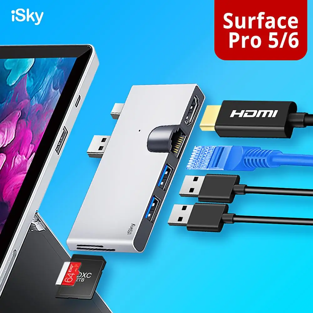 ISky для microsoft Surface usb-хаб для Surface Pro5 Pro6 концентратор Порт репликатор USB3.0 HDMI LAN Ethernet SD TF
