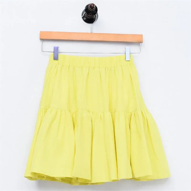 

Women 2019 Summer Mini Skirts Preppy Style Cotton Solid Short Skirts Empire Ruffles Skirts Plus Size M-7XL