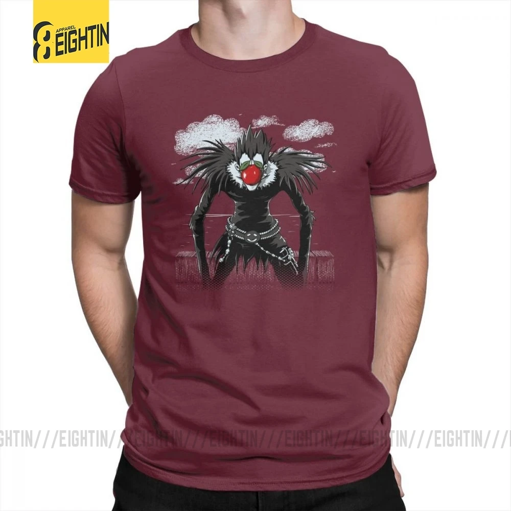 Футболки с надписью "Death Note", "Ryuk Magritte", хлопок, новейшие, с коротким рукавом, классические футболки, мужские, размера плюс, с принтом, простой стиль - Цвет: Burgundy