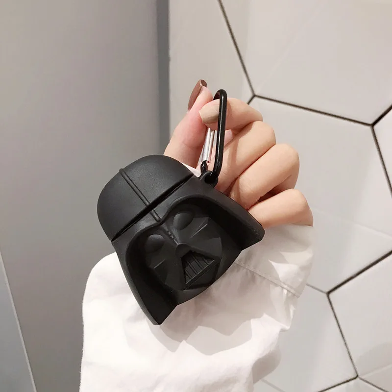 Милый чехол для AirPods, силиконовый чехол для наушников с Bluetooth для Apple Airpods 2, мультяшный защитный чехол, 3D дизайн, черный воин