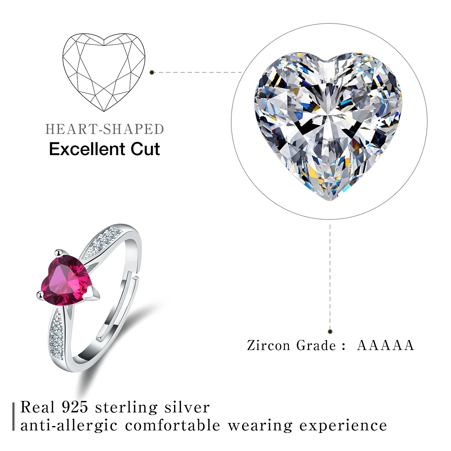 Eudora Real 100% 925 Sterling Silver Birthstone January to December Ring Girl Boy Couples Opened Ring for Friend Birthday Gift 2