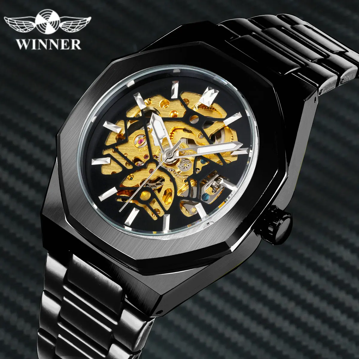 

WINNER Official Fashion Automatic Watch Men Military Skeleton Mens Mechanical Watches Top Brand Luxury Stainless Steel Strap