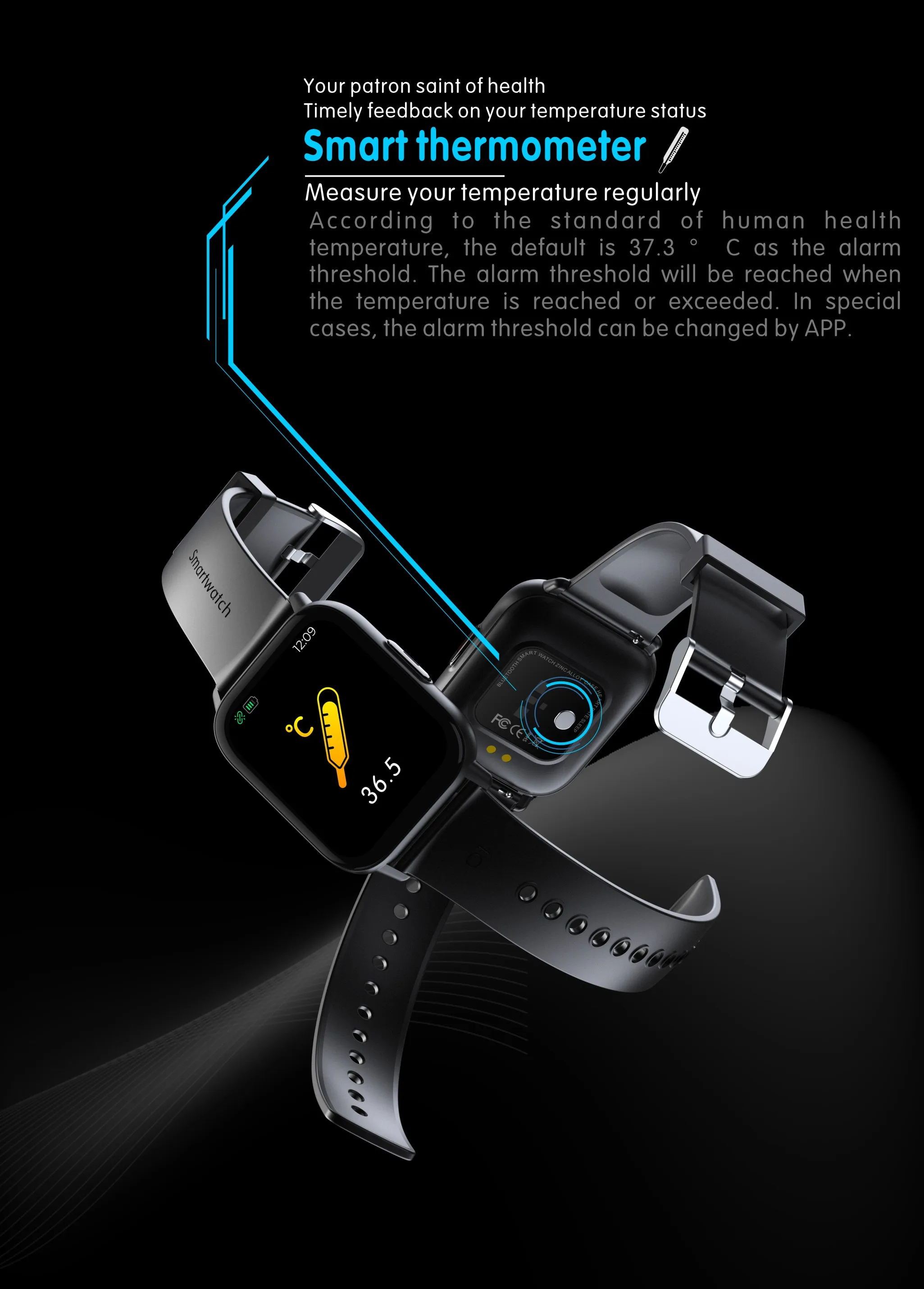 New 1.69 Inch Smart Watch Men Body Temperature Full Touch Screen Smartwatch Women Accurate Oxygen Monitor Clock 2022 PK P8
