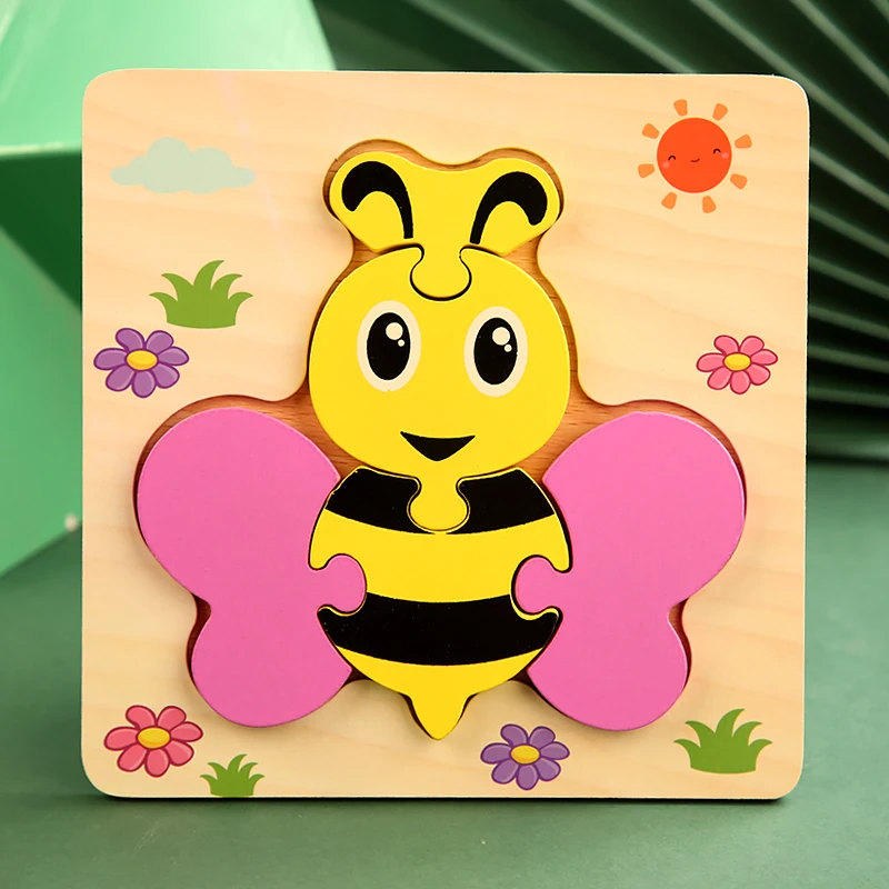 High Quality 3D Wooden Puzzles Educational Cartoon Animals Early Learning Cognition Intelligence Puzzle Game For Children Toys 12