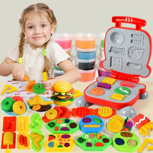 Children DIY Kitchen Pretend Play Clay Toy Plasticine Tool Set Hamburger Noodle Machine Creative Mold Toy For Girl Clay Handmade 6