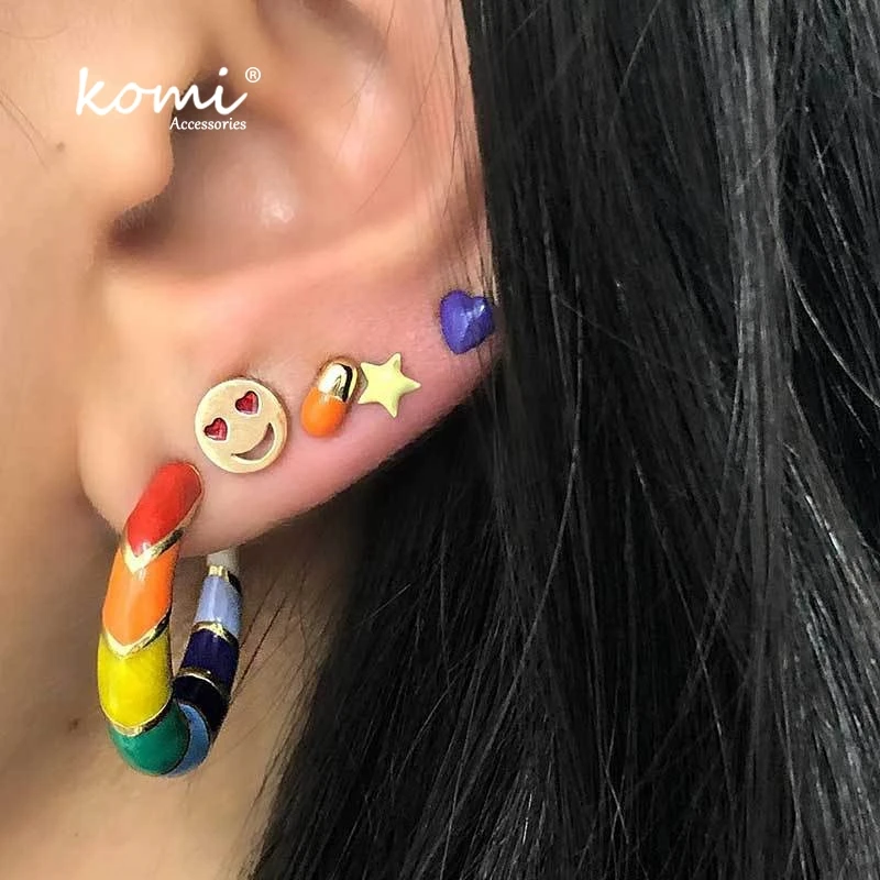 KOMi 4Styles 5pcs/set Drop Oil Heart Fruit Lips Star Earring Rainbow Stud Set for Women K0524 | Украшения и аксессуары