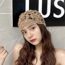 Hat Woman Hand-knitted Flowers Hollow Thin Cap Spring and Summer Lace Breathable Turban Cap Crochet Toe Cap Cotton Thread