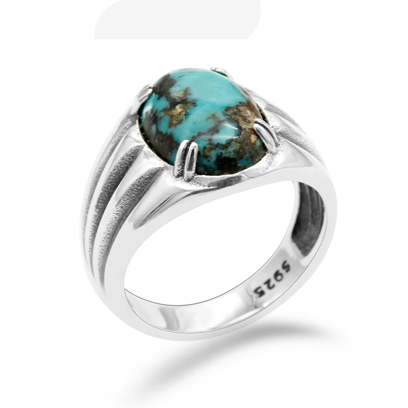 Винтажное 925 пробы Серебряное мужское кольцо с зазубриной, с синим натуральным камнем, тайское серебрянное кольцо, дизайн для мужчин и женщин, турецкое ювелирное изделие