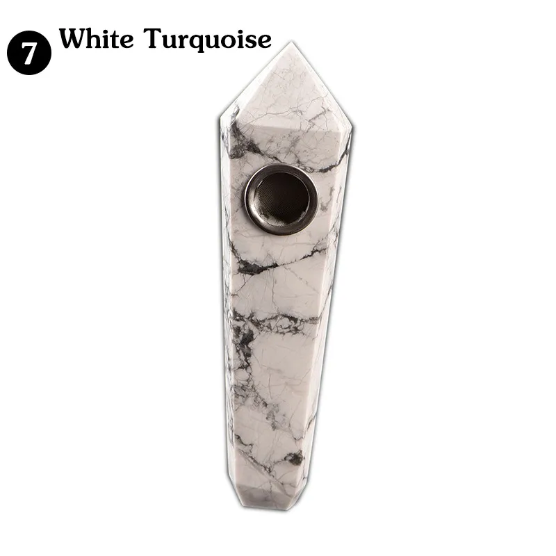 White Turquoise 1 шт. натуральный кварц курительная Труба Кристалл Камень обелиска палочка точечные сигары курительные трубки трубы заживление с металлическим фильтром - Цвет: White Turquoise