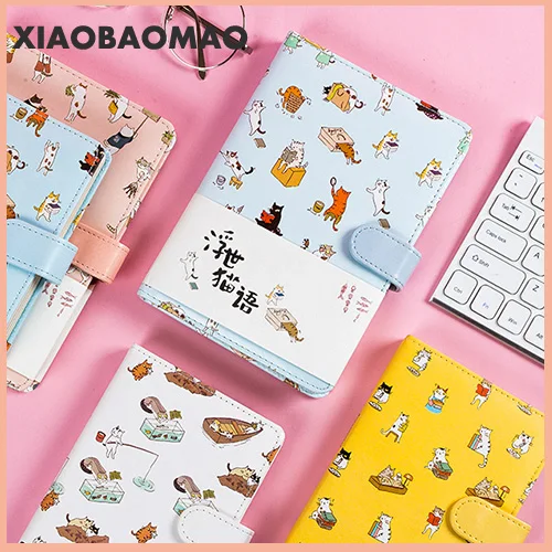 

A5 Japanese Creative Cat Stationery Gift for Girls Cute Colorful Pages Hardcover Diary Notebook Notepad Bullet Journal