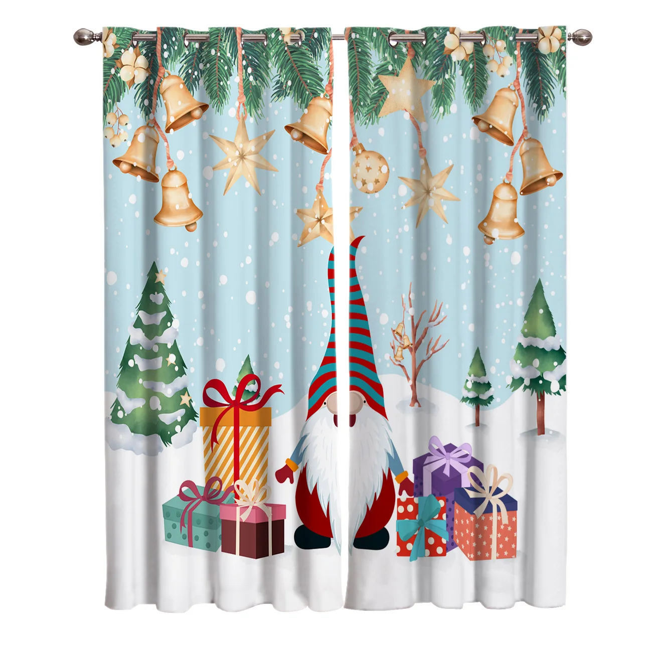 Christmas Gnome Santa Bells Christmas Tree Snow Scene Blackout
