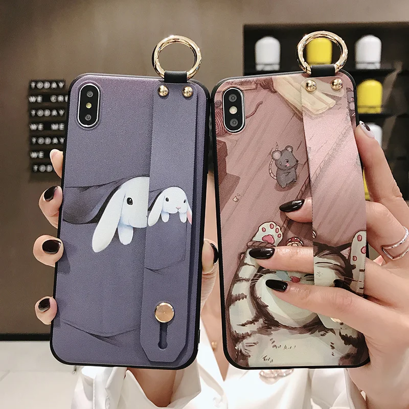

Soft silicone phone case For iPhone 6 6S 7 8 Plus X XS Max XR wrist band phone case soft shell silicone case