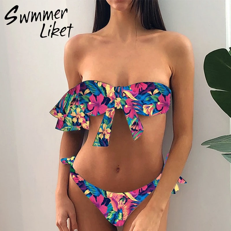

Sexy bandeau bikini 2020 Black swimsuit women One shoulder swimwear female Knot bathing suit Brazilian bathers biquini Mujer