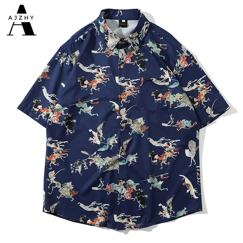 

Hawaiian Shirts Streetwear Hip Hop Harajuku Casual Tropical Beach Short Sleeve Shirt Men Anime Print Summer Fashion Tops Male
