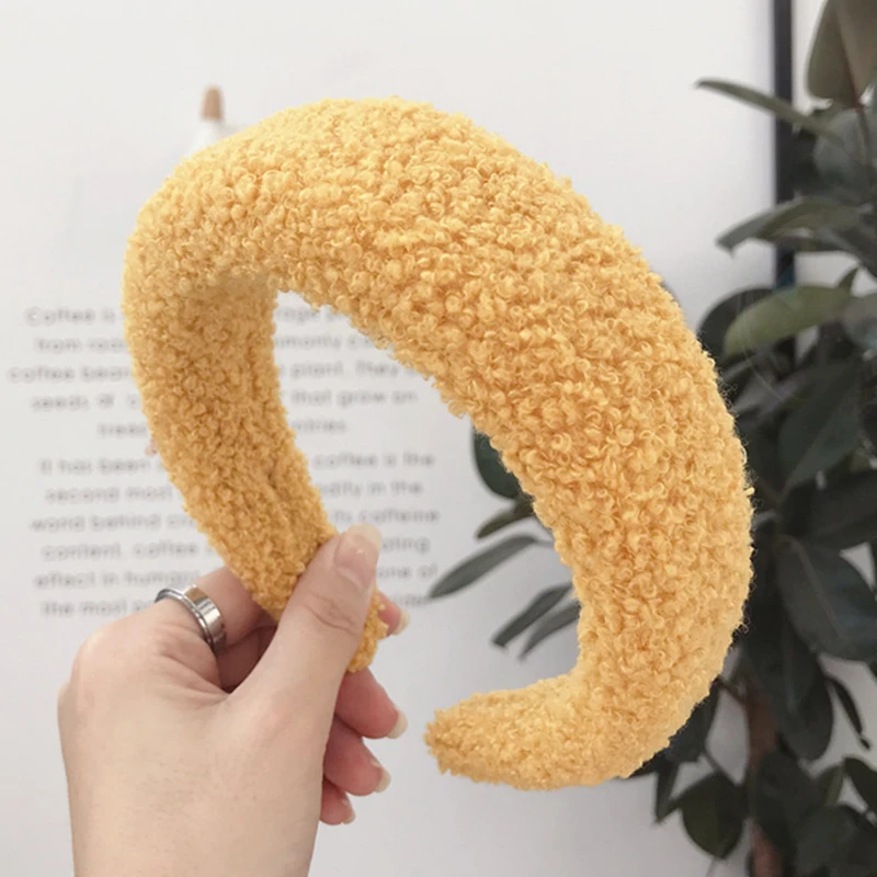 yellow-1 Leveo Teddy стильная широкая повязка для головы женские обручи зимняя теплая кашемировая повязка для волос сплошной цвет широкие ленты для волос - Цвет: yellow-1