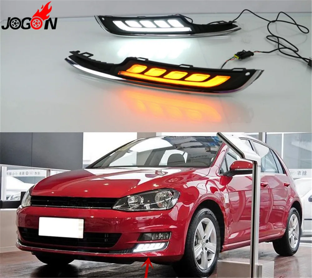 With Turn Signal 2*LED Daytime Running Light For VW Golf 7 MK7 DRL Fog Lamp Assembly 2014 2017