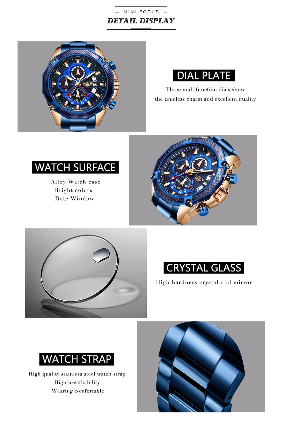 LIGE, новинка, мужские часы, LIGE, топ, роскошный бренд, бизнес, синие, нержавеющая сталь, кварцевые часы, мужские, повседневные, водонепроницаемые, с хронографом