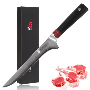

TUO Cutlery Boning Fillet Knife, Japanese AUS-10 HC Damascus Steel Kitchen Knife - Non-slip Ergonomic G10 Handle - 6"