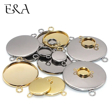 

Stainless Steel Connector Settings Flat Round Link 1/1 Double Loop Cabochon Base Gem Cameo Bezel 6-25mm Jewelry Making Supplies