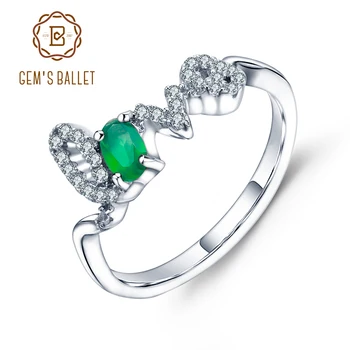 

GEM'S BALLET Natural Green Agate Gemstone Rings 925 Sterling Silver Lover Heart Engagement Ring For Women Fine Jewelry