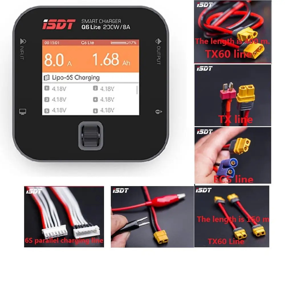 

iSDT Q6 Lite 200W 8A +TX60 Line Pocket Lipo Battery Balance Charger for Lilon LiPo LiHV NiMH Pb RC Models DIY