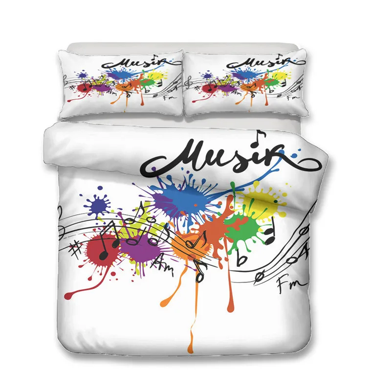 7 3D Duvet Cover King Size With Music Printed Black Quilt Cover With Pillowcase Bed Room Linen Single Double Custom Bedding Set - Цвет: 7