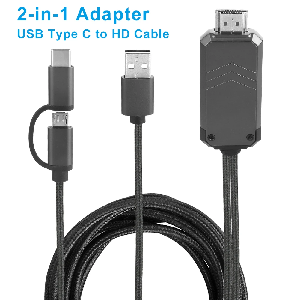 

Type C/Micro USB to HDMI with Audio Mirror Cast Cable for iPhone iPad Android Phone to LED TV Projector Type C Micro USB to HDMI