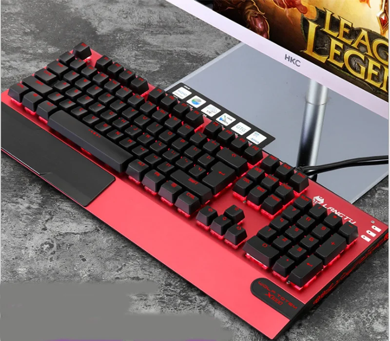 Red-Tricolor light Профессиональная Механическая игровая светодиодная подсветка клавиатуры Клавиатура с 104 клавишами металлическая панель Эргономичная подставка для запястья для ПК и Mac - Цвет: Red-Tricolor light