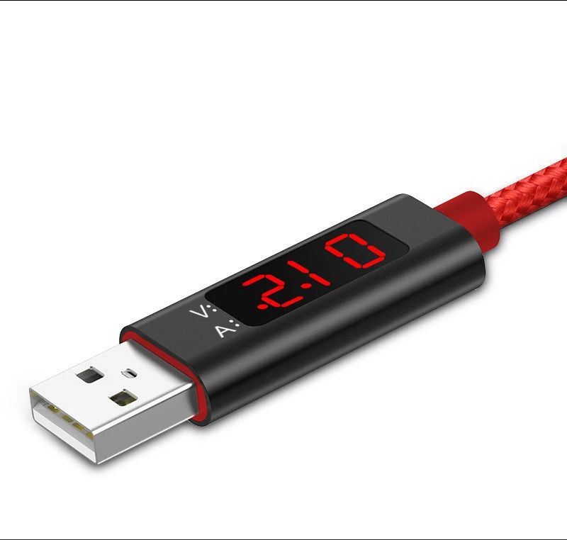 Светодиодный кабель Micro USB с цифровым разъемом type-C зарядное устройство V/A дисплей Зарядка данных плетеный кабель для samsung Xiaomi USB-C кабель Cargador