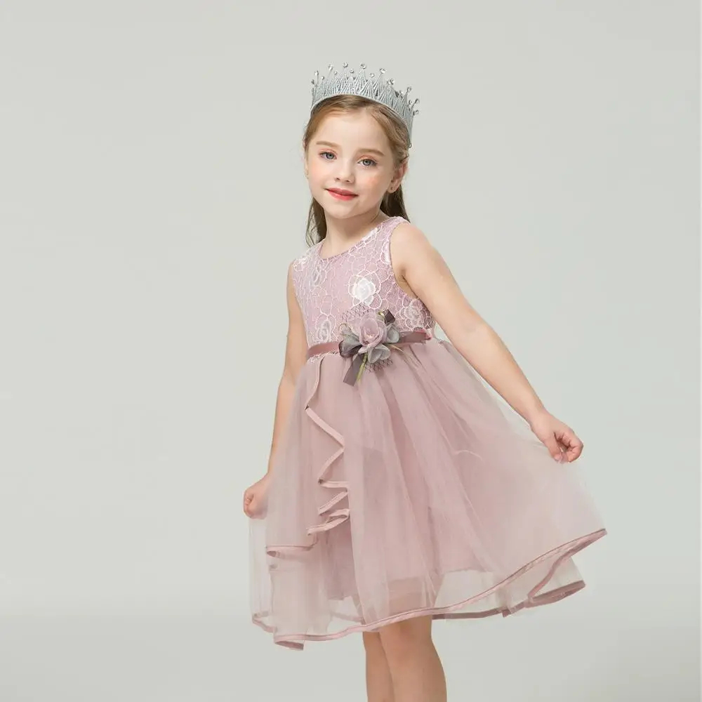 Summer Brand Girl Dresses Pink Flower Princess Dress Children Clothing Teenager Party Costumes vestidos 2-6 Yrs Ball Gown Dress