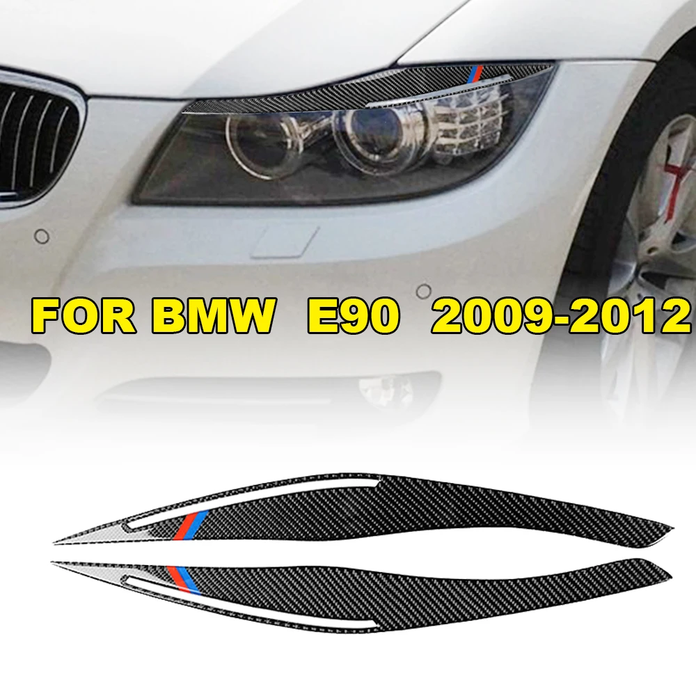 

2pcs Carbon Fiber Black Car Headlight Eyebrow Decoration Stickers For BMW 3 Series E90 2009-2012 Auto Headlight Eyebrow Trims