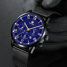 

2021 Luxury Hollow out Men's Fashion Business Calendar Watches Stainless Steel Mesh Belt Analog Quartz Watch relogio masculino