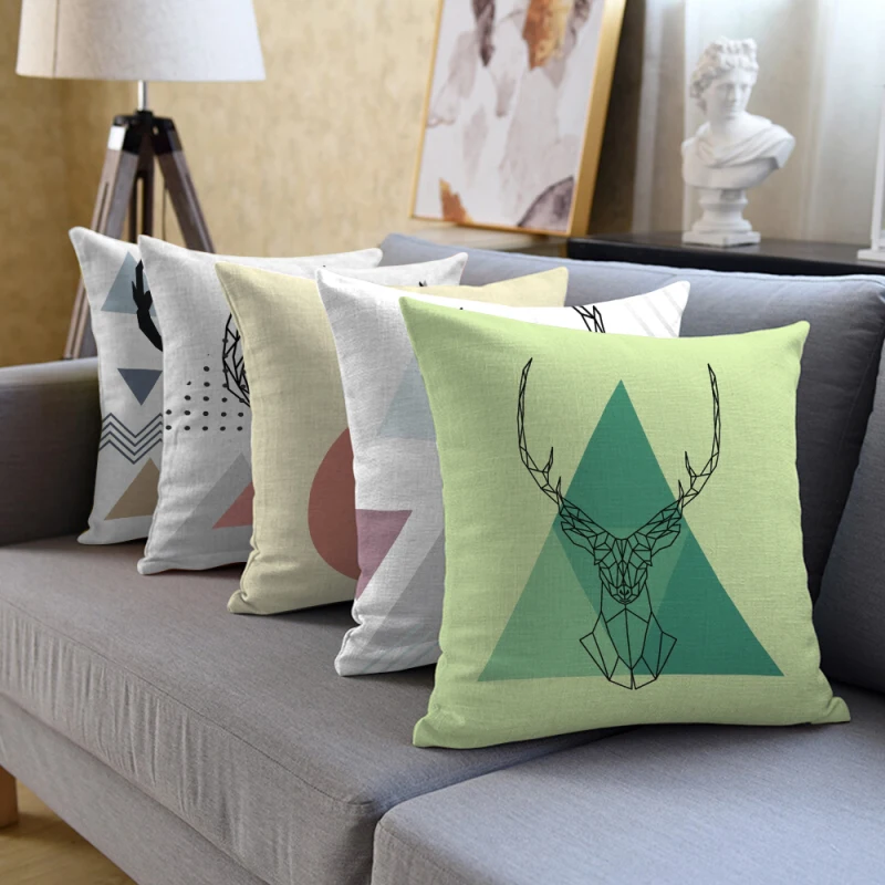 

Fuwatacchi Christmas Elk Photo Cushion Cover Geometric Deer Print Throw Pillow Cover for Couch/Car Home Decor Pillowcase 45x45cm