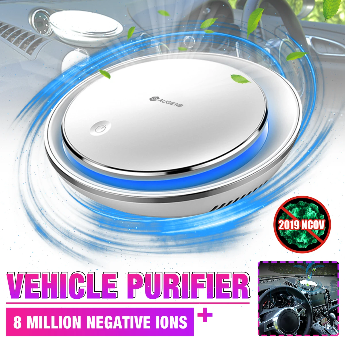 

AUGIENB Mini Negative Ion Car Air Purifier / HEPA Filter Aromatherapy Remove Smoke Odor Dust Pet Dander For Home Car Air Cleaner
