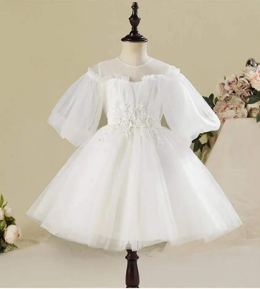 

Elegant Formal Gown Children Appliques Lace Flower Girl Dress Party Ball Gown Kids Wedding Evening Prom First Communion Frocks
