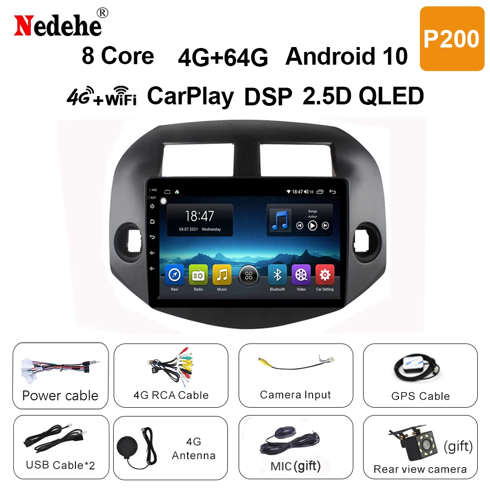 10 inch Android 11 Car Radio GPS 2 Din Multimedia Video Player For Toyota RAV4 RAV 4 2005-2013 Auto Audio Stereo Carplay NO DVD portable movie player for car Car Multimedia Players