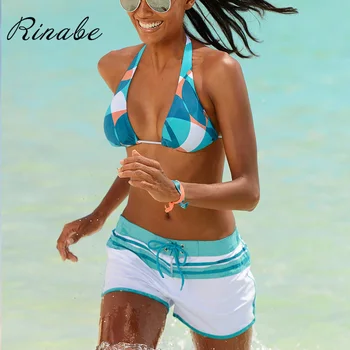 

Rinabe Two-Piece Suits Print Swimsuit Shorts Push Up Bikini Women Bandage Biquini Bathing Suit Women Swimwear Beachwear String