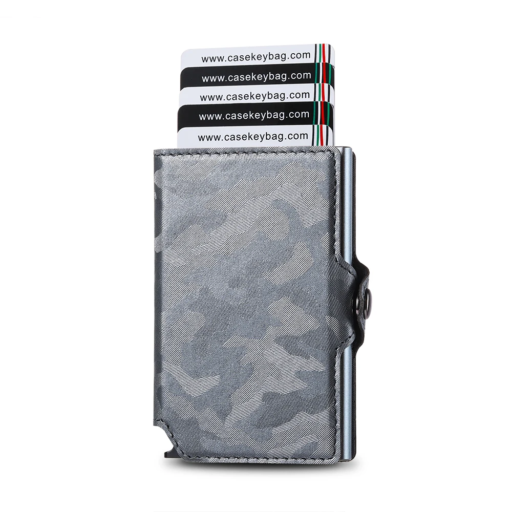 2021RFID Wallet Automatic Credit Card Holder Wallet Men Women Metal RFID Vintage Aluminium Bag Camo Leather Cardholder Case