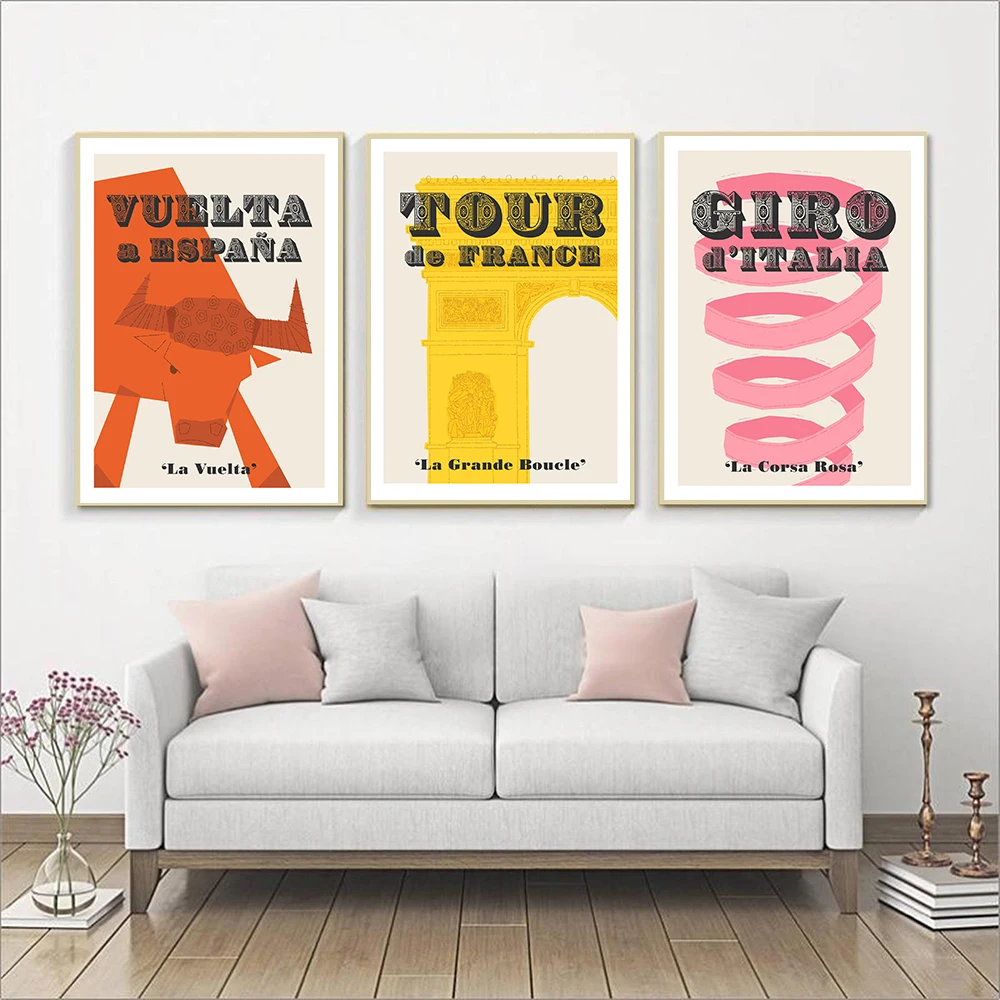 

Grand Tour Cycling Sports Posters Art Prints Tour de France Giro Canvas Painting Modern Retro Wall Pictures Gym Boy Room Decor