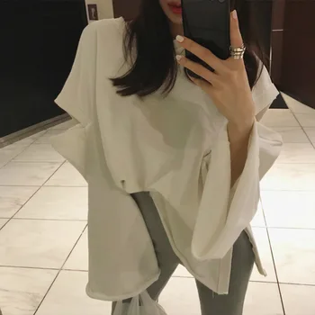 

2020 Spring Autumn Round Collar New Style Batwing Sleeve White Patchwork Pullvoers Casual Loose Sweatshirt Women AD321