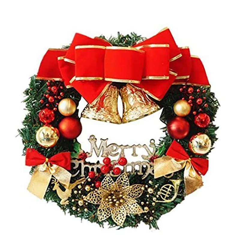

30cm Christmas Large Wreath Door Wall Hanging Ornaments Red Bowknot Jingle Bells Garland Decoration Gifts for Christmas Party De