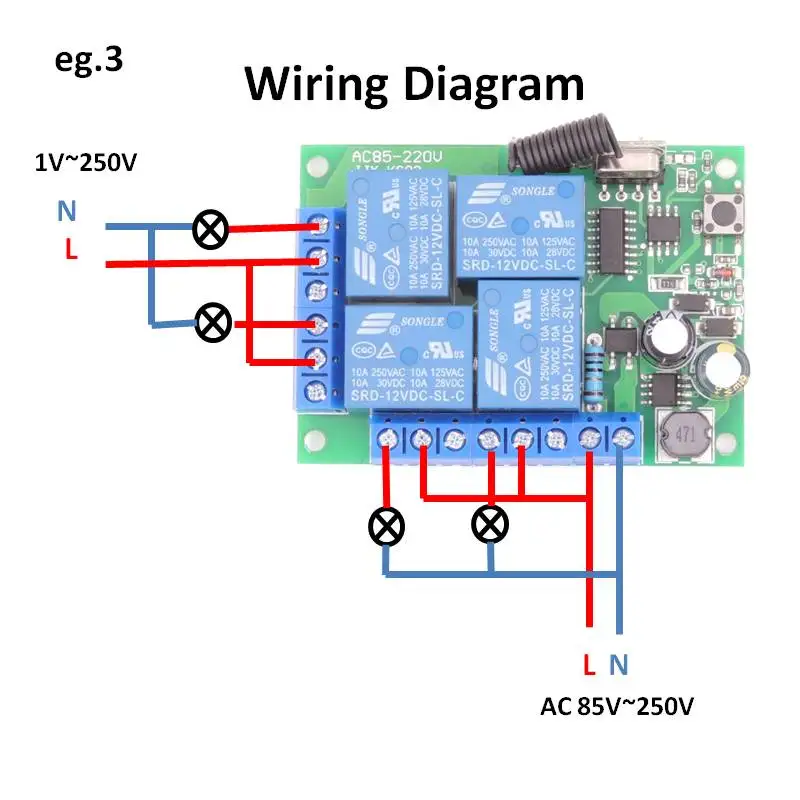 AC 85V~ 220V 10 ампер 2200W 4CH 433MHz rf пульт дистанционного управления, беспроводной релейный приемник, контроллер для гаража \ двери \ светодиодный \ лампочка